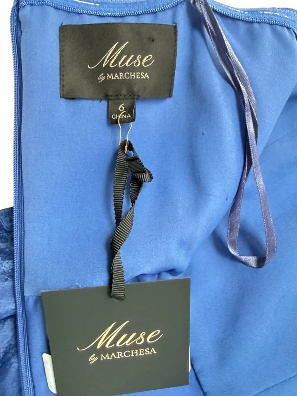 Muse by Marchesa Dress Women Strapless Blue Size 6 Rosette Maxi NWT - Picture 9 of 12